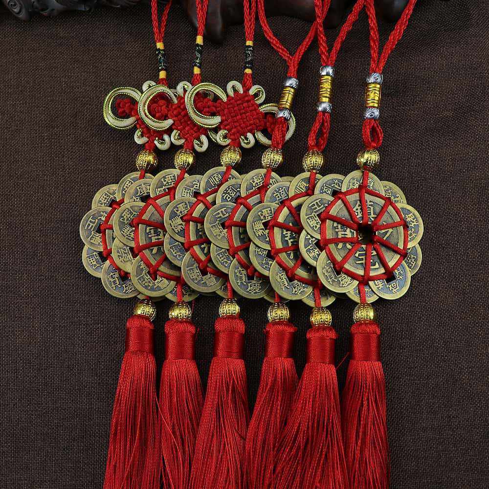 精品中国结梅花十帝钱挂饰招财出入平安挂件门对门乔迁车载挂件