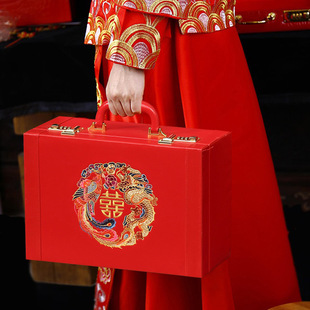 彩礼箱钱箱子结婚定亲提亲礼金箱陪嫁箱结婚箱红色箱子手提箱皮箱