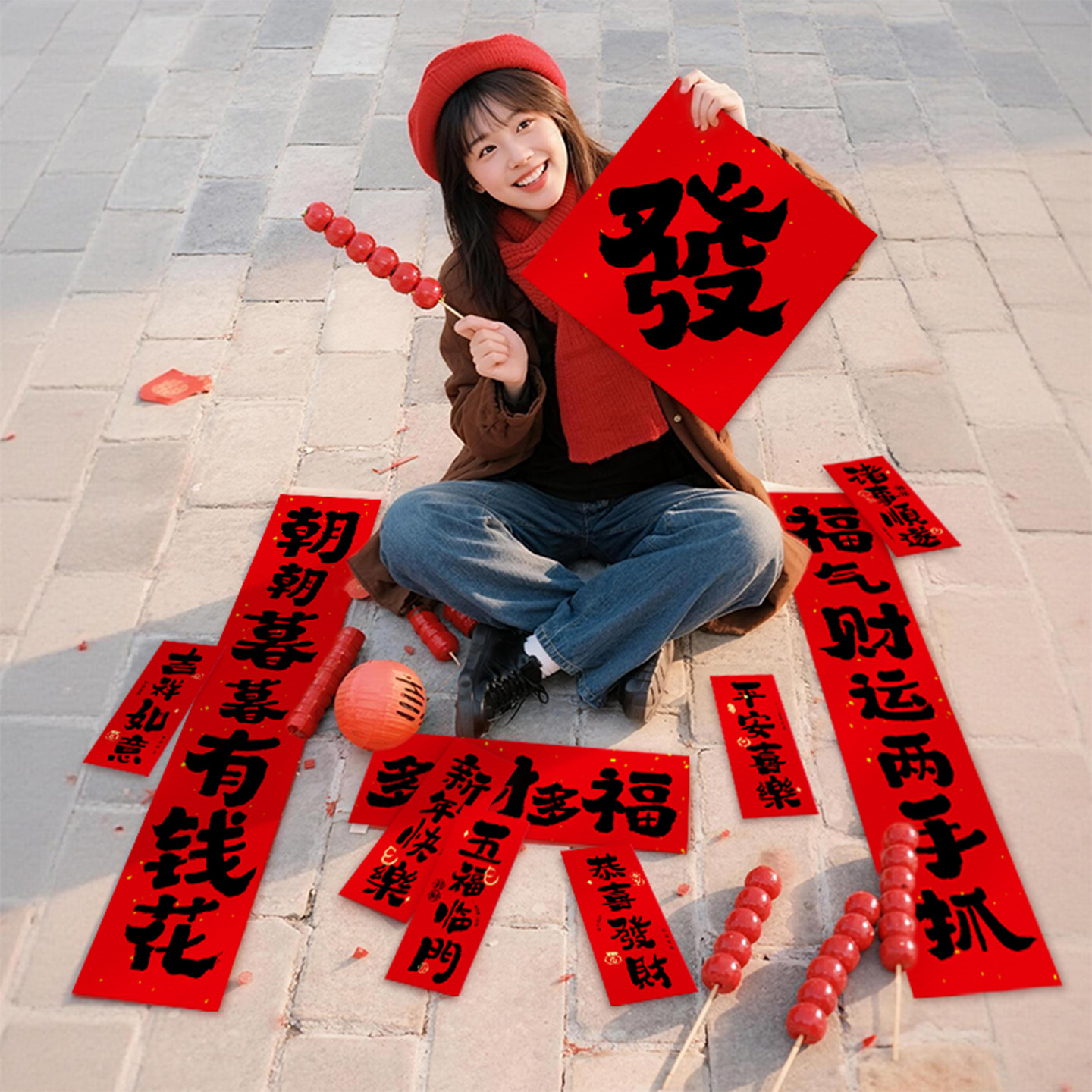 2026新年拍照道具手持小对联迷你小号福字元旦春节聚会拍摄布置