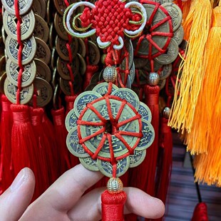 纯黄铜梅花十帝钱五帝钱钱车载汽车挂件出入平安纯铜汽车挂饰礼品