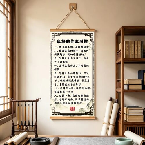 《良好的作业习惯》正确引导孩子书房卧室客厅家庭教育挂画装饰K2