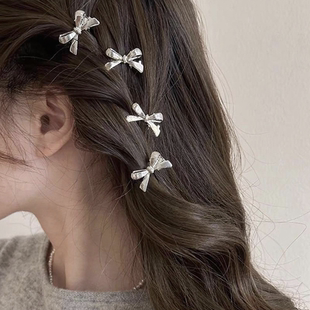 银色蝴蝶结塑料发夹碎发边夹编头发碎发高级侧边夹头发小夹子发饰