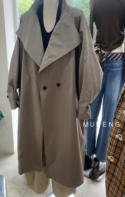 MUDENG秋冬款高级感欧版长款大翻领收腰阔版风衣外套女