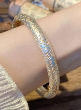 白铜描金大吉言招财猫平安喜乐闭口国风手镯女手饰手环镯子款