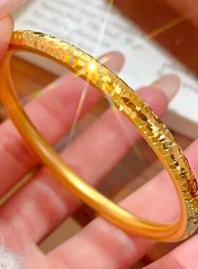 CNC碎冰冰素圈黄金色古法手镯女轻奢小众设计不掉色手环