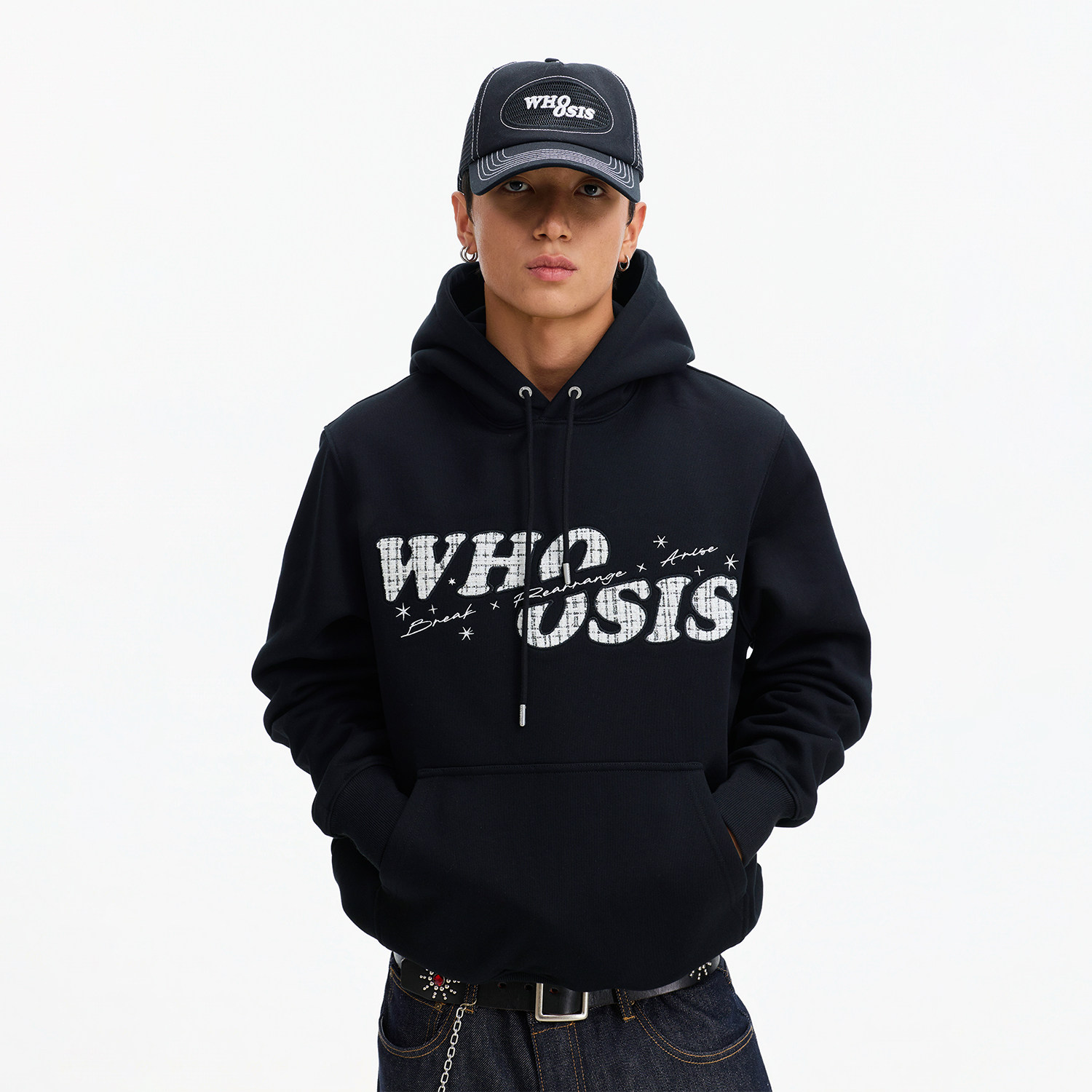 WHOOSIS（不知其名）刺绣星星logo贴布帽衫套头卫衣休闲百搭男女图片