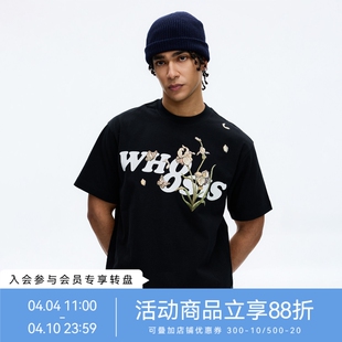 WHOOSIS 鸢尾花仿刺绣印花短袖 T恤夏季 圆领宽松男女潮 不知其名