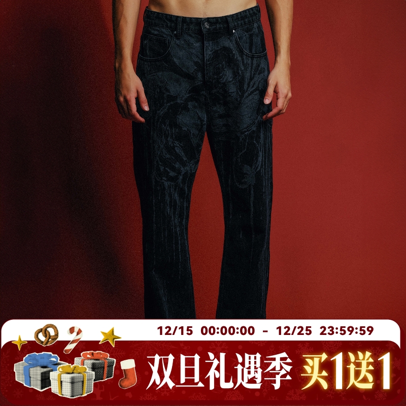 【超人SUPERMAN联名】WHOOSIS 超人烧花水洗美式牛仔裤男潮休闲