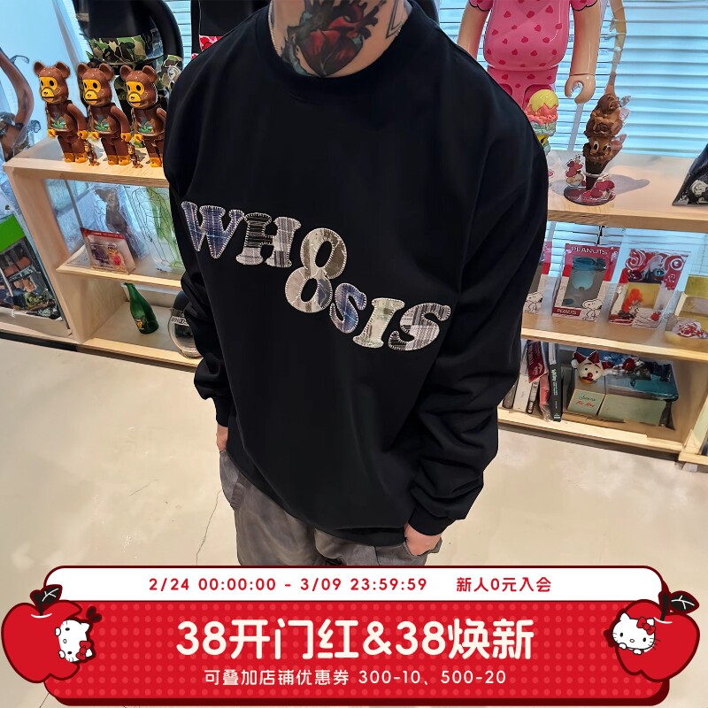 WHOOSIS（不知其名）贴布刺绣长袖t恤春美式简约国潮校园男女情侣