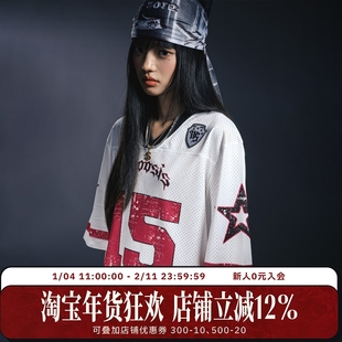 WHOOSIS（不知其名）字母印花冰球服短袖送方巾美式街头潮流男女