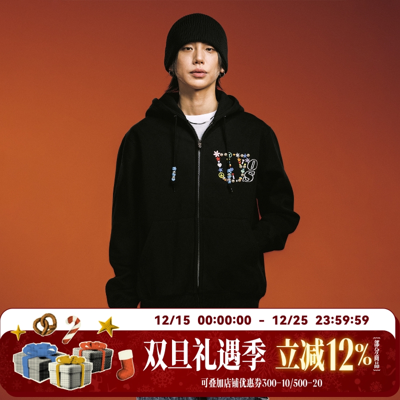 WHOOSIS（不知其名）串珠刺绣拉链帽衫连帽卫衣秋通勤情侣校园男