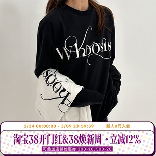 WHOOSIS（不知其名）浪漫字体logo长袖t恤春秋重磅简约百搭情侣女