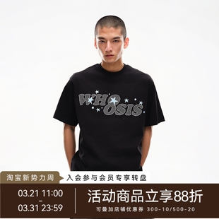 T恤春夏百搭圆领宽松男女潮 星星网格刺绣短袖 WHOOSIS 不知其名