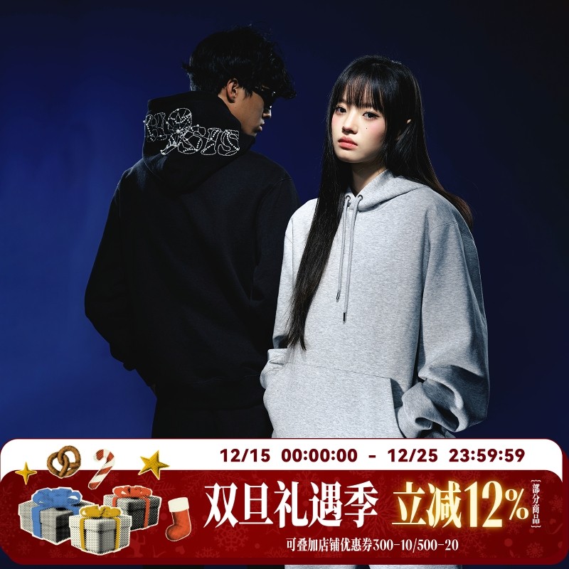 WHOOSIS（不知其名）蛛网刺绣钉珠帽衫连帽卫衣简约美式街头男女