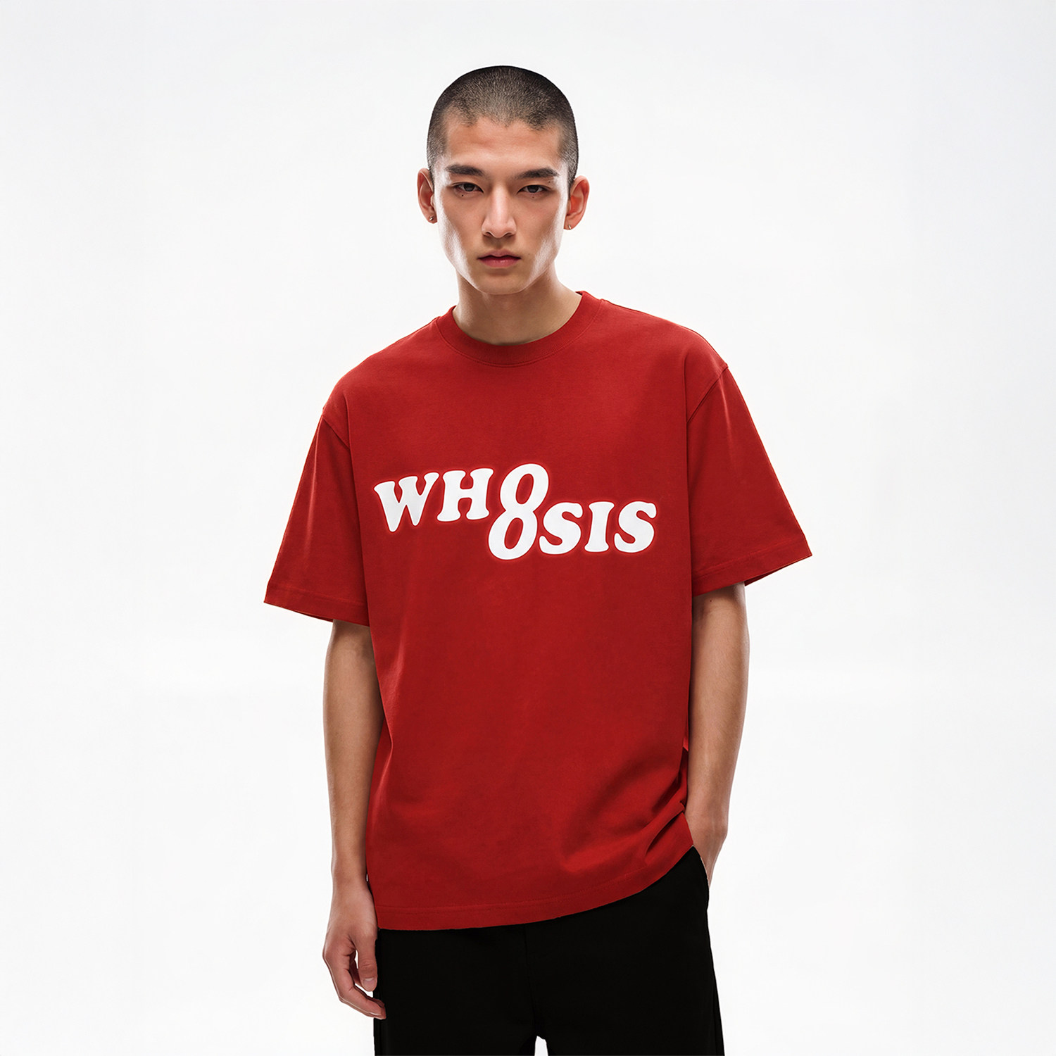 WHOOSIS（不知其名）幻影logo短袖 T恤新年红色春夏宽松型男女潮图片