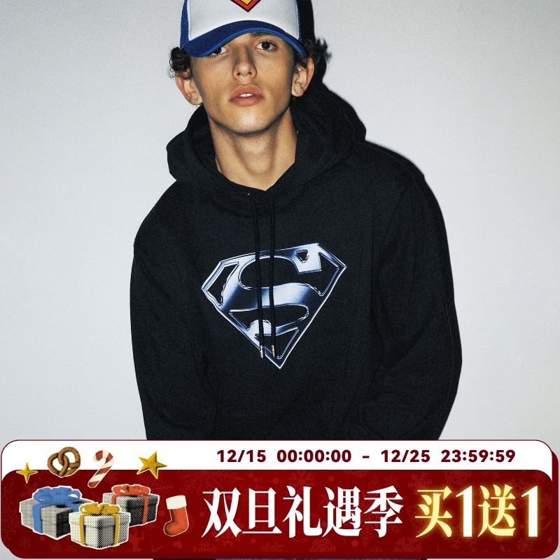 【超人SUPERMAN联名】WHOOSIS 超人金属logo印花帽衫春秋美式男潮