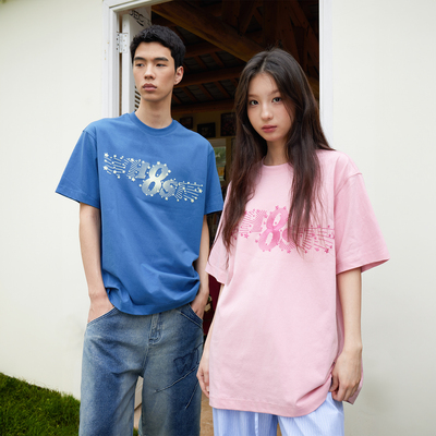 WHOOSIS（不知其名）放射星星短袖t恤春夏美式百搭休闲情侣校园男