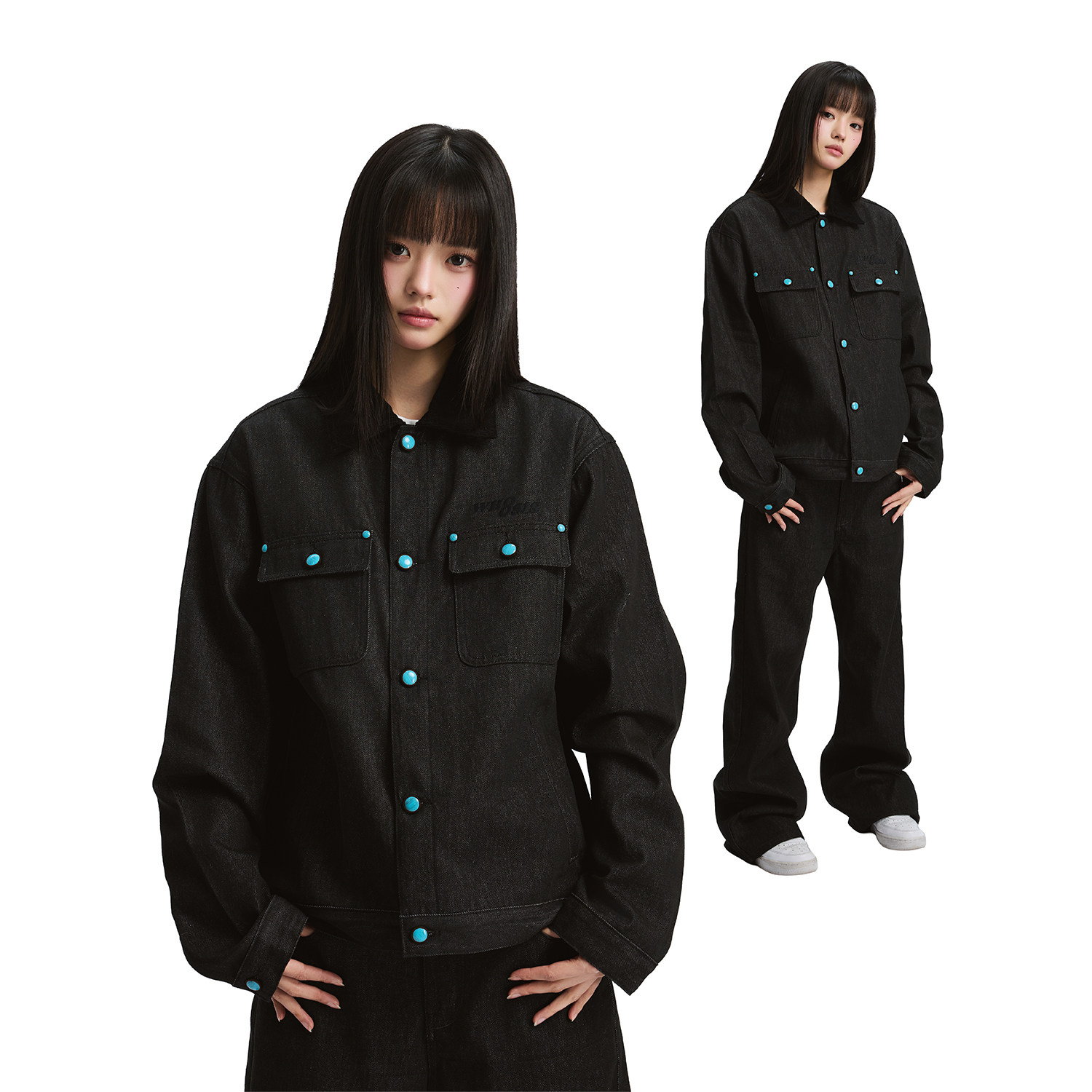 WHOOSIS（不知其名）logo贴布绿松石原色黑色牛仔外套春季美式男,男装,牛仔外套,淘宝优惠券,粉丝福利购,淘宝优惠卷