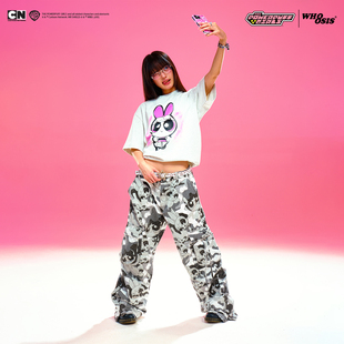 卡通夏季 人物印花T恤短袖 WHOOSIS 男女校园潮 飞天小女警联名