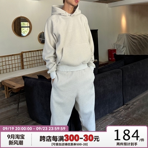 WHOOSIS（不知其名）刺绣logo摇粒绒长裤子直筒宽松秋冬校园男女