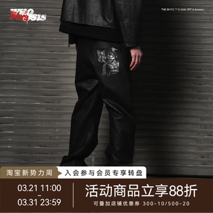 美式 士兵男孩擦色皮裤 WHOOSIS 休闲男女潮 黑袍纠察队官方联名