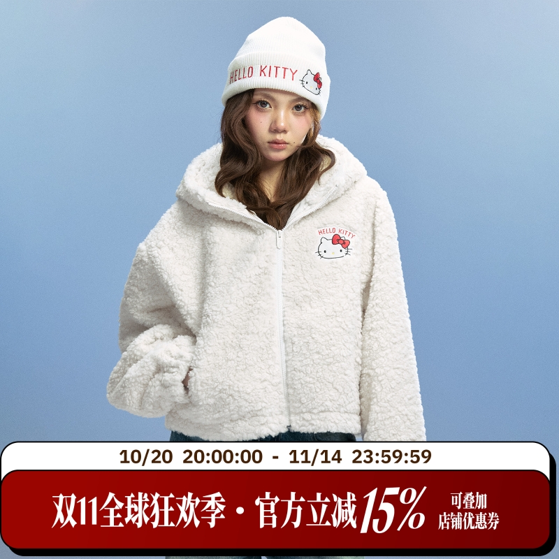 【HELLO KITTY官方联名】WHOOSIS 立体蝴蝶结女款毛绒外套冬保暖