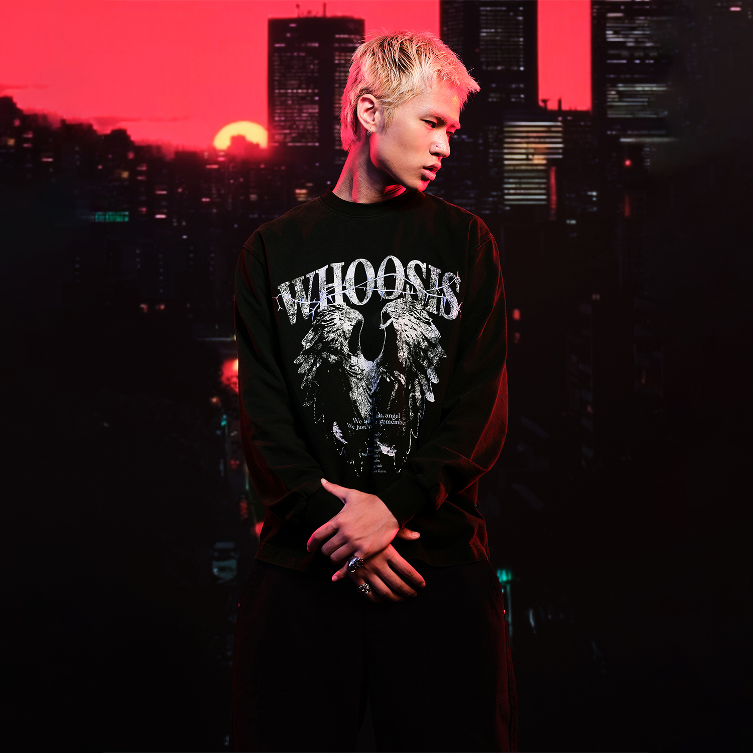 WHOOSIS（不知其名）荆棘天使水洗长袖T恤秋季美式街头休闲男女潮