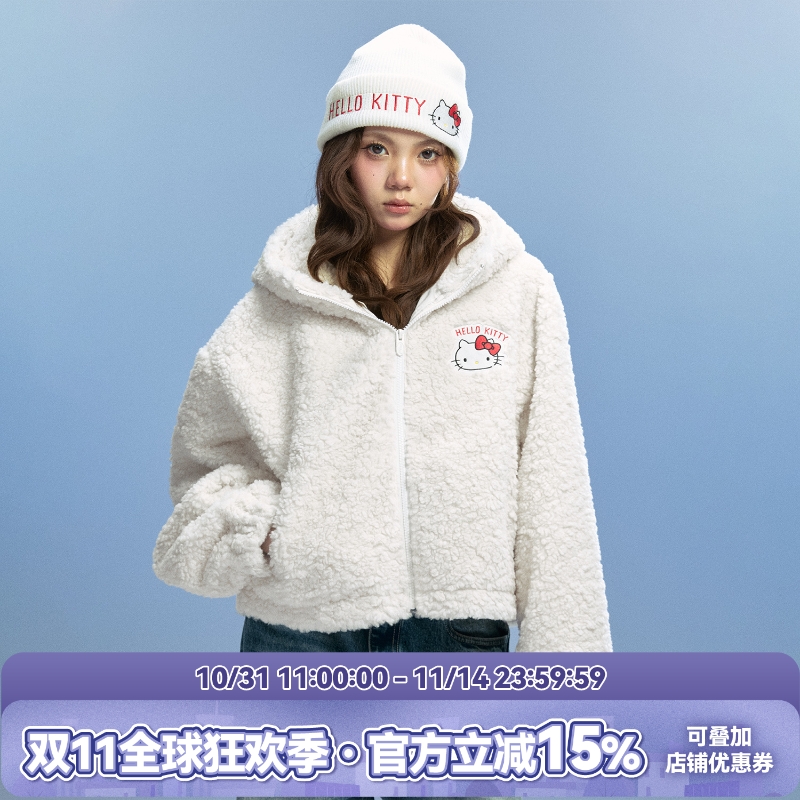 【HELLO KITTY官方联名】WHOOSIS 立体蝴蝶结女款毛绒外套冬保暖