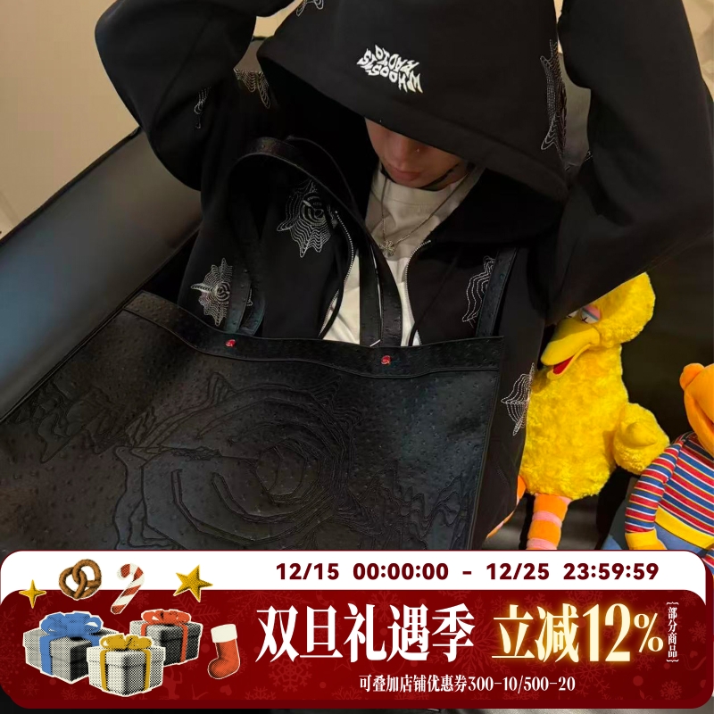 WHOOSIS RADIO 仿鸵鸟皮纹两用大包斜挎包手提包通勤休闲大容量男