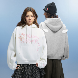 【HELLO KITTY官方联名】WHOOSIS 天使刺绣帽衫连帽卫衣秋季男女