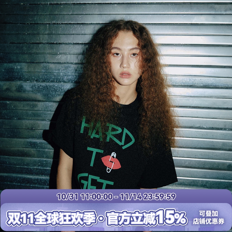 WHOOSIS（不知其名）HARD TO GET 印花短袖T恤百搭宽松男女美式潮