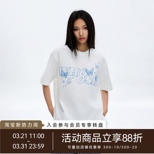 T恤夏季 格纹立体蝴蝶刺绣短袖 圆领休闲风男女 不知其名 WHOOSIS