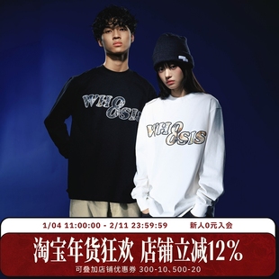 WHOOSIS（不知其名）蕾丝贴布长袖T恤简约百搭宽松秋季男女校园潮