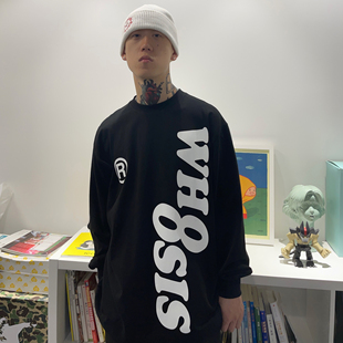 WHOOSIS（不知其名）幻影logo长袖t恤秋冬重磅纯棉校园情侣休闲男