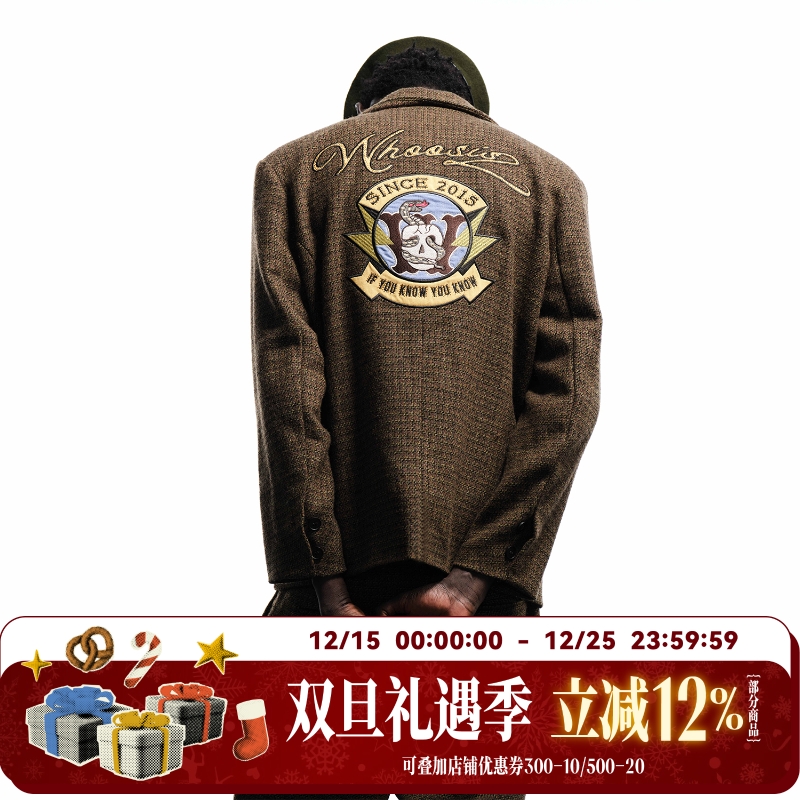 WHOOSIS（不知其名）永恒生命贴布绣烫钻羊毛毛呢西装外套复古男