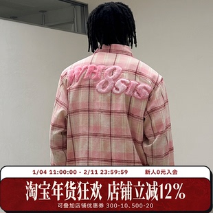 WHOOSIS（不知其名）绒毛贴布破坏衬衣衬衫外套男女春秋校园情侣