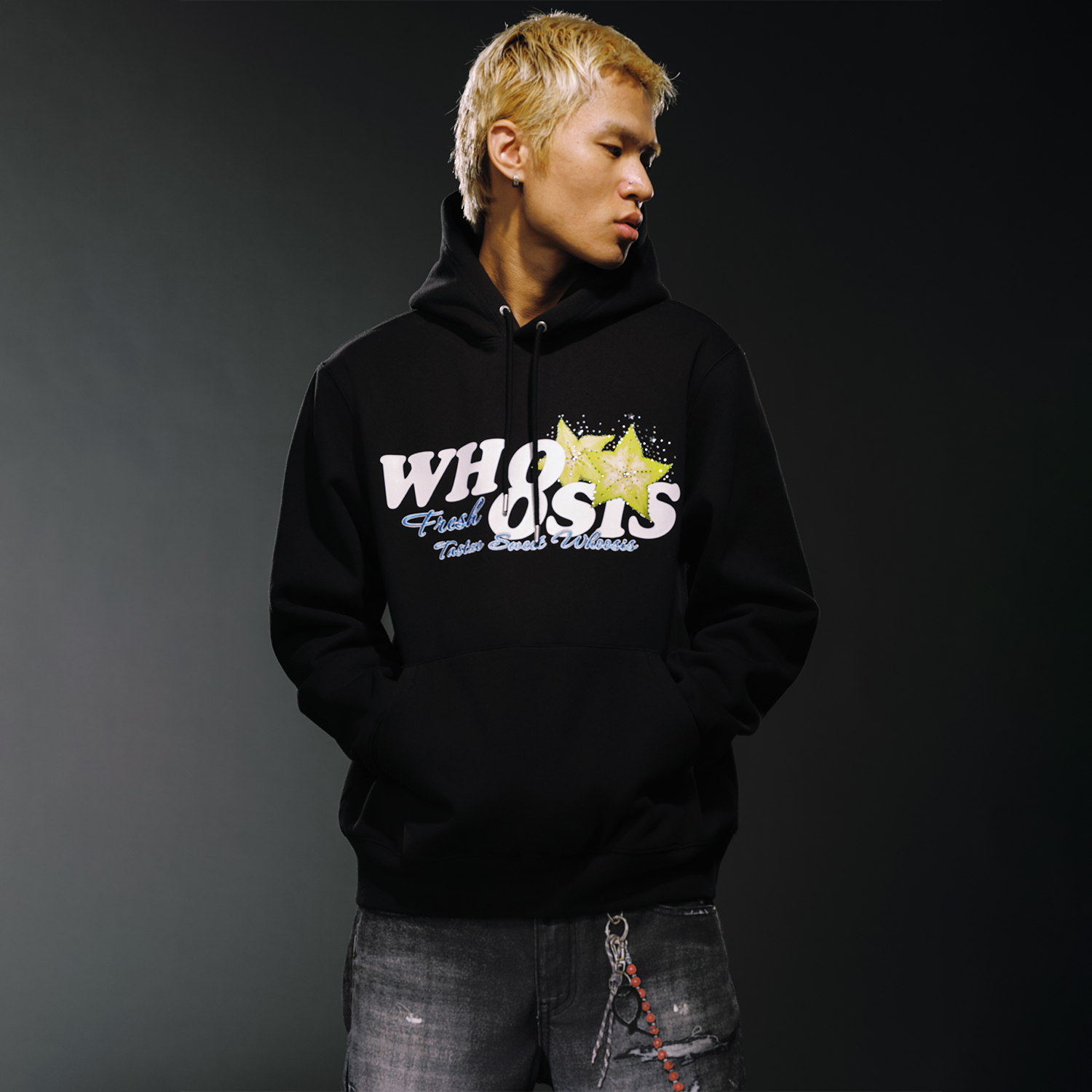 WHOOSIS（不知其名）水果印花烫钻帽衫卫衣校园情侣秋季男女国潮
