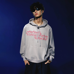 WHOOSIS 麂皮绒连帽卫衣秋青春潮牌校园男女情侣宽松 不知其名