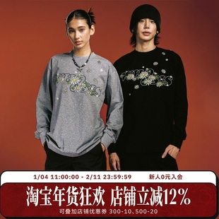 WHOOSIS（不知其名）刺绣小雏菊长袖T恤ins简约百搭校园男女国潮