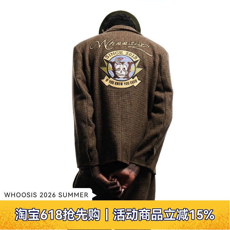 WHOOSIS（不知其名）永恒生命贴布绣烫钻羊毛毛呢西装外套复古男