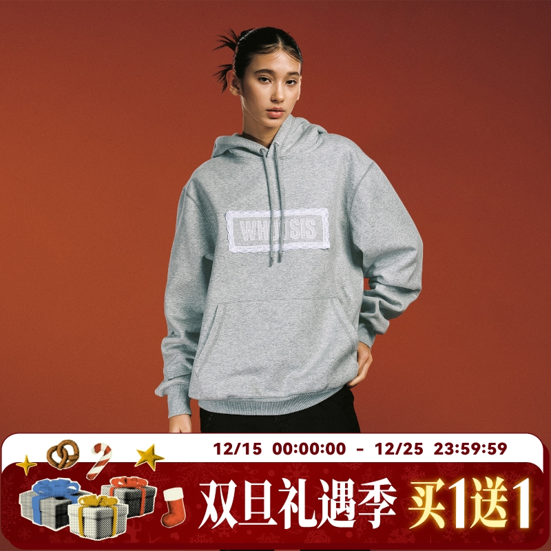 WHOOSIS（不知其名）蕾丝logo刺绣帽衫连帽卫衣秋酷飒松弛感男女