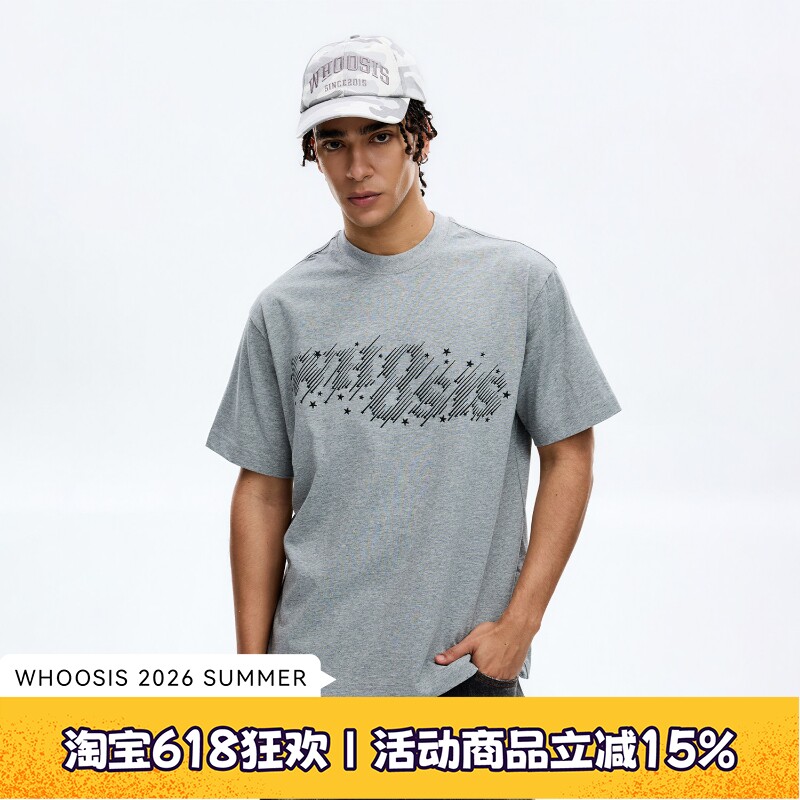 WHOOSIS（不知其名）流星雨logo刺绣短袖T恤夏季简约百搭美式男女