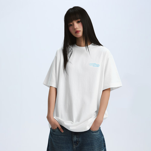 WHOOSIS（不知其名）渐变小logo刺绣短袖T恤春夏打底简约百搭男女