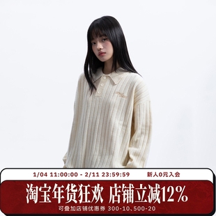 WHOOSIS（不知其名）翻领套头坑条毛衣秋冬简约百搭松弛感酷飒男