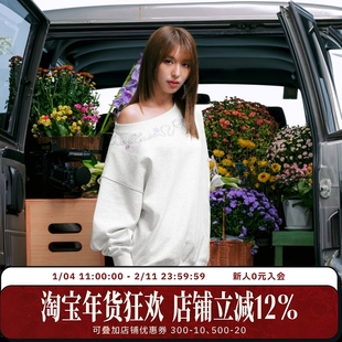 WHOOSIS（不知其名）蝴蝶结刺绣斜肩女版卫衣秋冬chic酷飒通勤潮