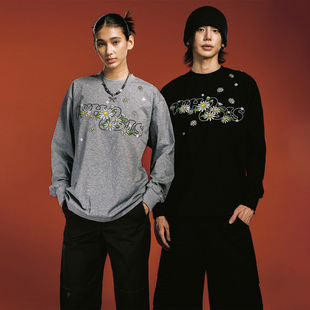 WHOOSIS（不知其名）刺绣小雏菊长袖T恤ins简约百搭校园男女国潮