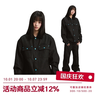 WHOOSIS（不知其名）logo贴布绿松石原色黑色牛仔外套秋冬美式男