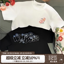WHOOSIS（不知其名）线条绣花花卉短袖t恤夏季美式街头国潮男女潮