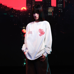 WHOOSIS（不知其名）丘比特刺绣贴布长袖T恤秋季校园情侣国潮男女