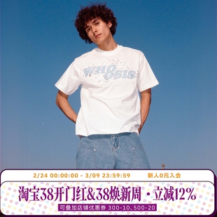 WHOOSIS（不知其名）雨滴珠片烫钻贴布短袖T恤夏季男女校园潮情侣